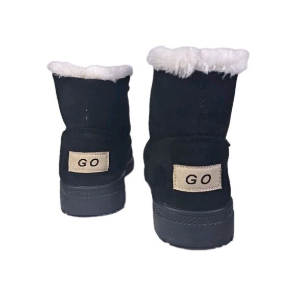 GO Winter Ankle Boots Faux Sherpa Lined size 38 (USA 7-71/2) Chunky Black Suede - Picture 3 of 6